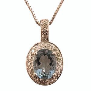 Sterling Genuine Oval Blue Topaz Pendant Necklace